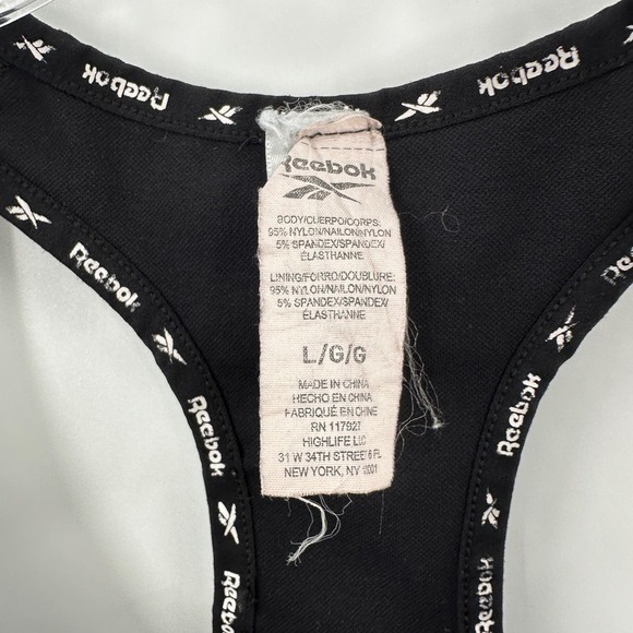 Reebok Black & White Alpha Seamless Racerback Logo Sports Bra Size Large - Picture 6 of 7